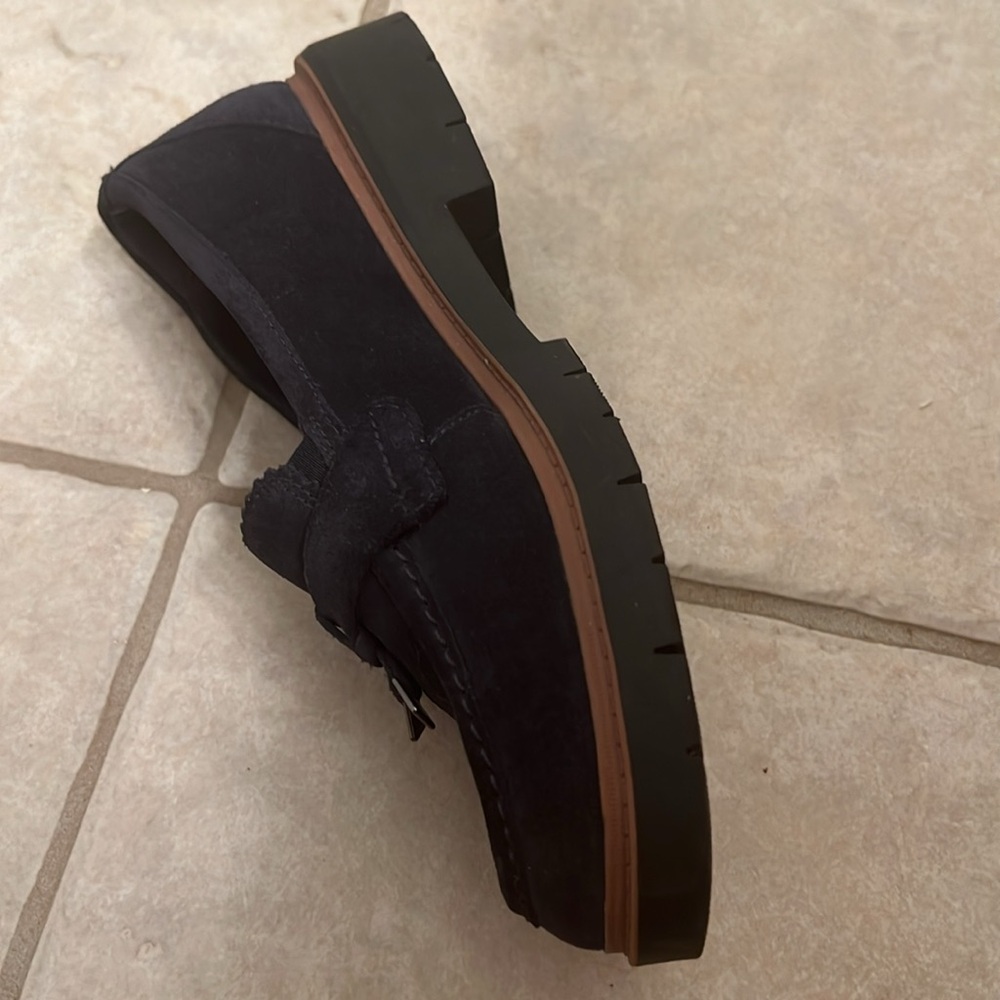 Navy Suede Clarks Westlynn Bella Leather Slip-On Loafers with Tassels Size 8.5 - Picture 13 of 16